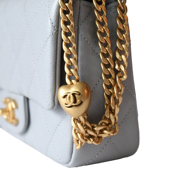 Chanel Caviar Quilted Mini Sweetheart Flap Bag Gold Hardware Light Grey - Picture 6 of 9